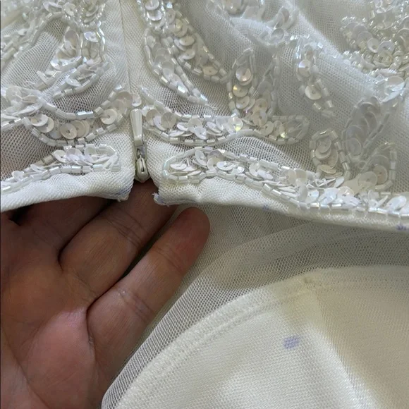 Lulus Momentous Love White Beaded Bustier Mesh Mermaid Maxi Dress Size Large - Picture 13 of 16